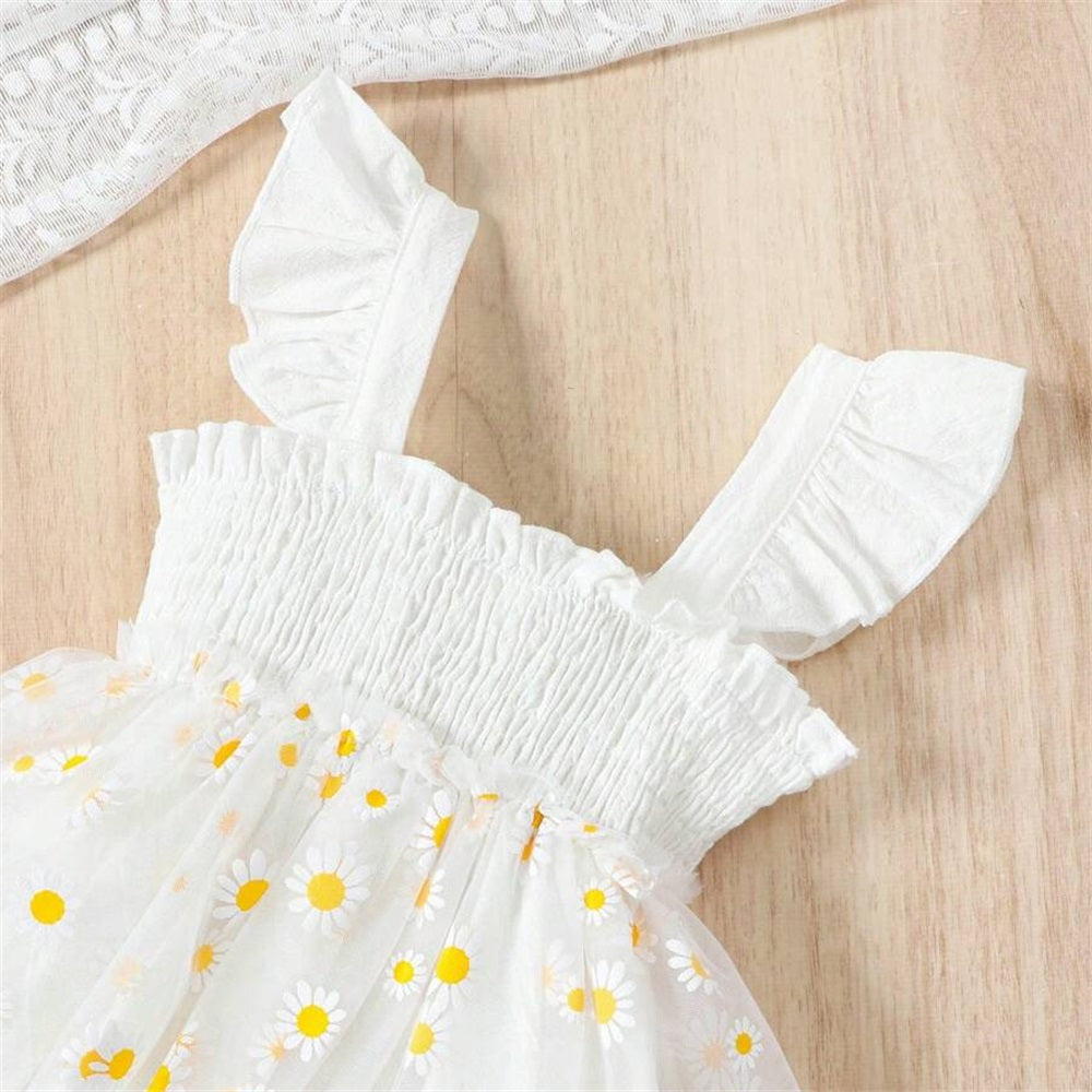 2PCS Summer Floral Embroidery Fly Sleeve Baby Romper
