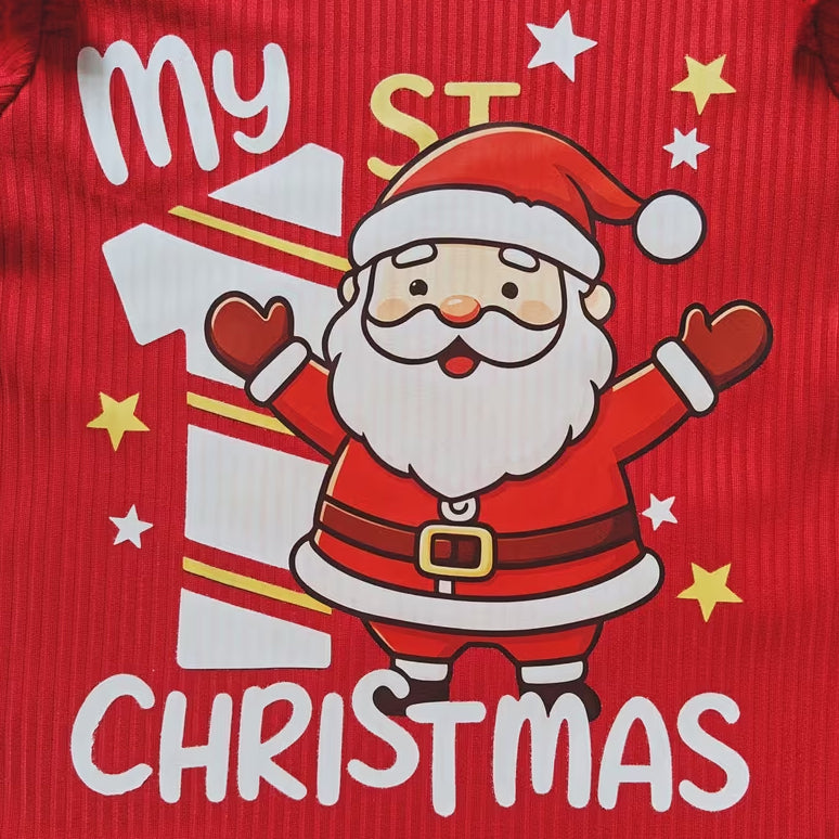 2PCS My 1st Christmas Letter Santa Snowman Printed Baby Girl Set