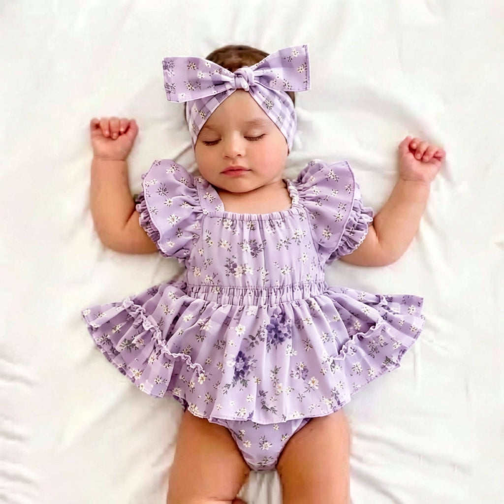 2PCS Lovely Floral Printed Long Sleeve Baby Girl Romper