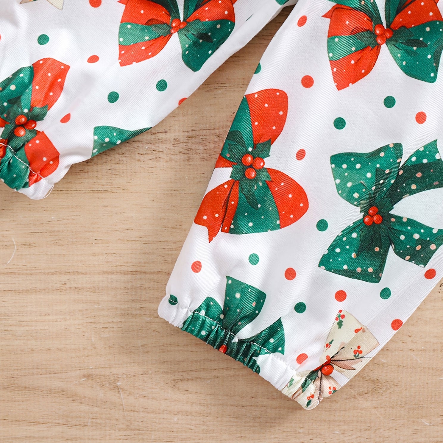 3PCS Bubbly Christmas Bow Printed Long Sleeve Baby Set