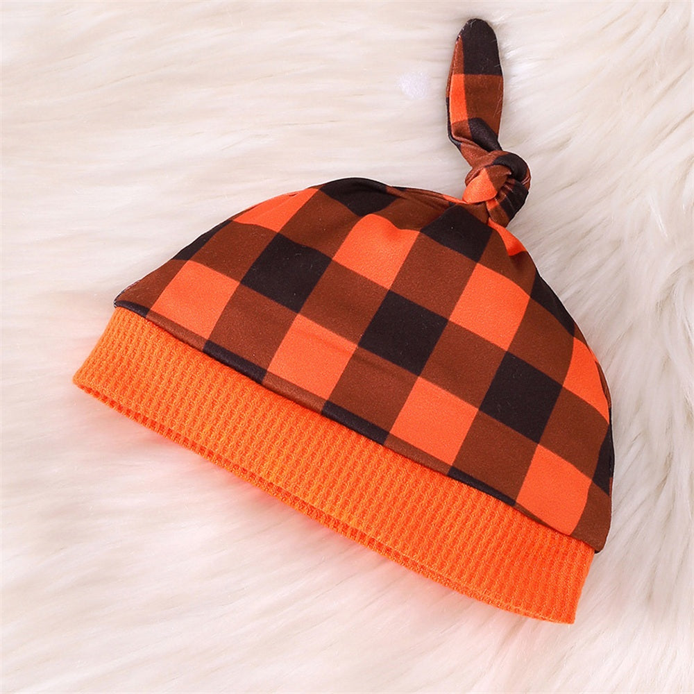 2PCS My 1st Halloween Letter Embroidery Pumpkin Plaid Print Baby Jumpsuit