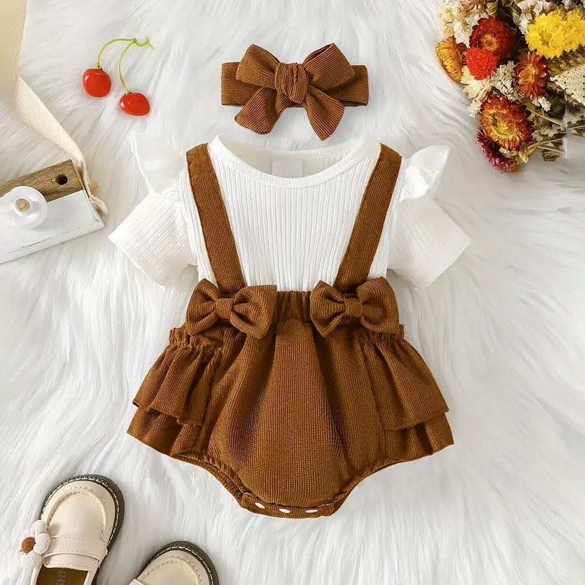 2PCS Solid Color Patchwork Short Sleeve Baby Romper