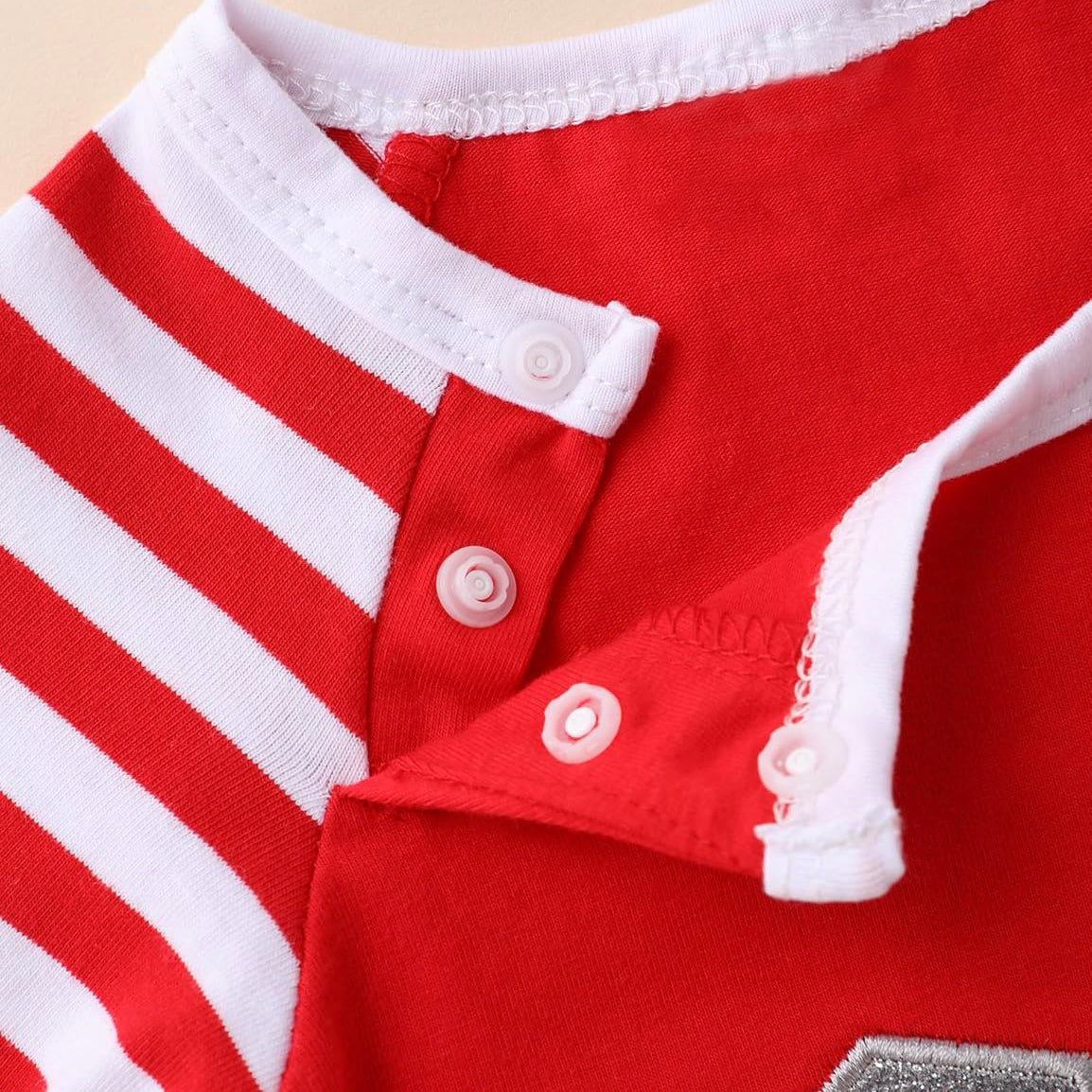 2PCS My 1st Christmas Letter Stripe Printed Long Sleeve Baby Jumpsuit