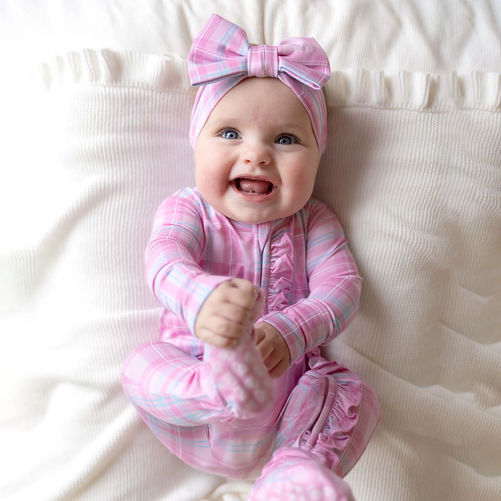 2PCS Graceful Plaid Print Zipper Long Sleeve Baby Jumpsuit