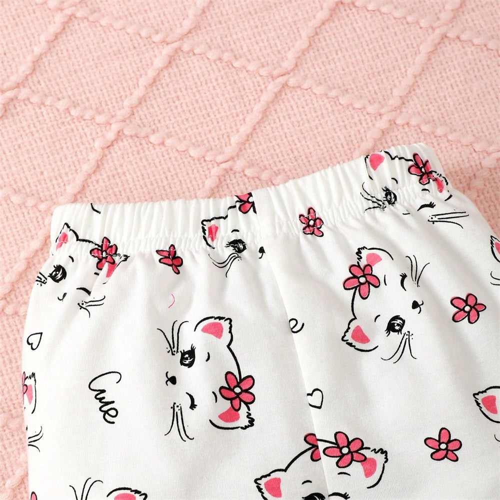 3PCS Adorable Cat Print Long Sleeve Baby Set