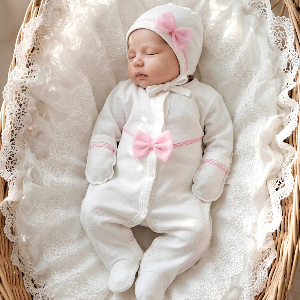 2PCS Elegant Solid Color Bow Long Sleeve Baby Girl Jumpsuit