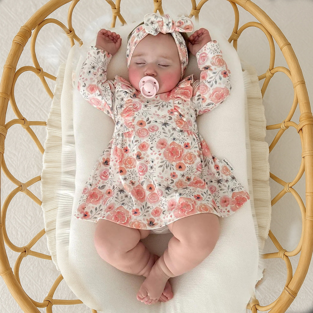 2PCS Stylish Casual Floral Print Long Sleeve Baby Girl Romper