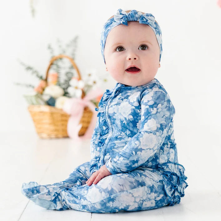 2PCS Pretty Allover Floral Printed Ruffled Long Sleeve Baby Jumpsuit