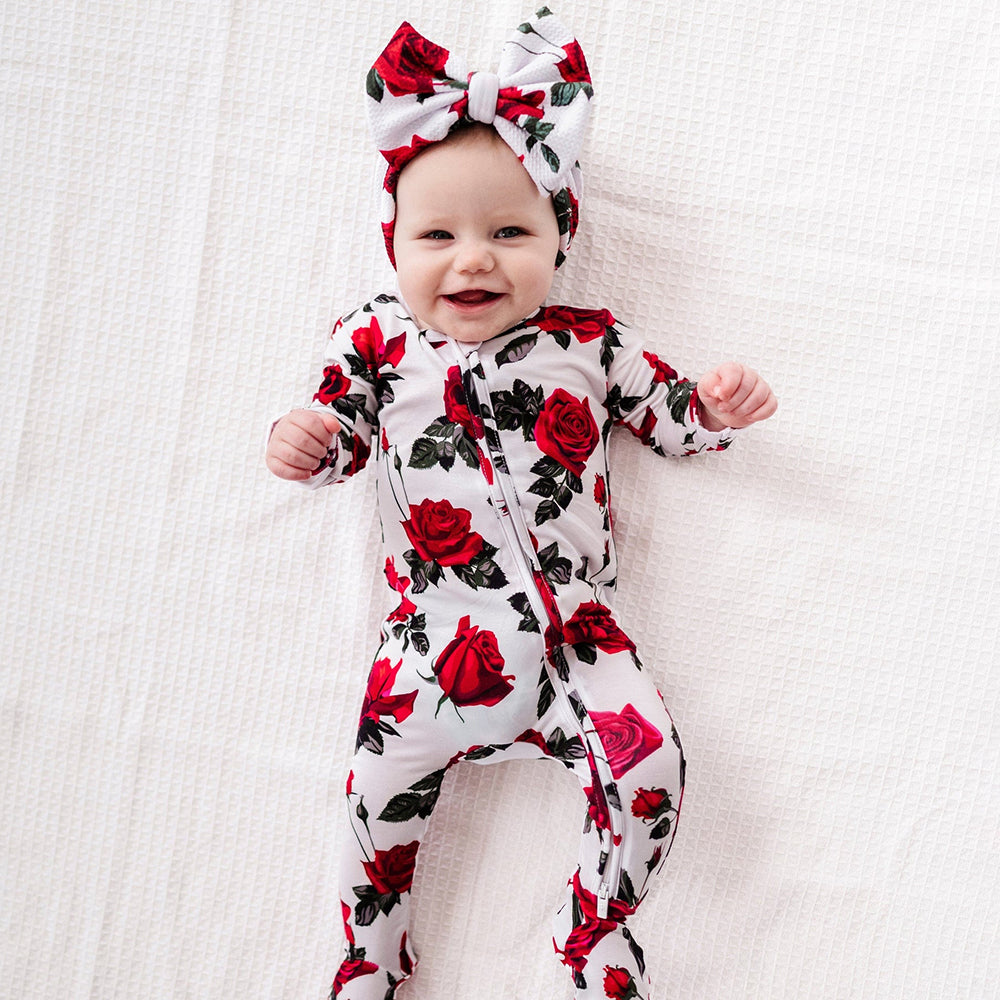 2PCS Charming Rose Printed Long Sleeve Zipper Baby Jumpsuit