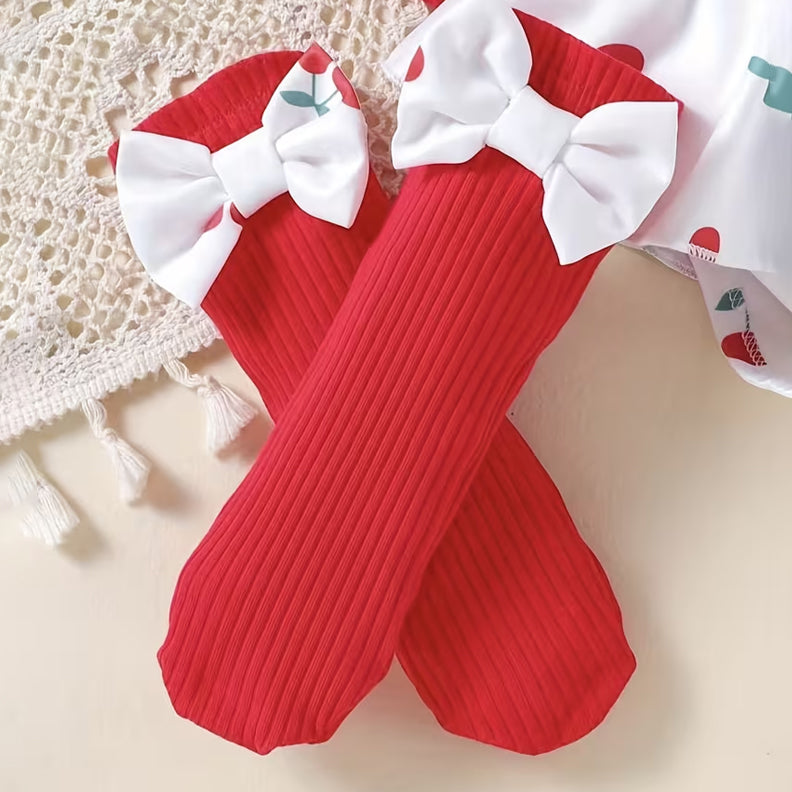 3PCS Sweet Cherry Print Long Sleeve Baby Romper