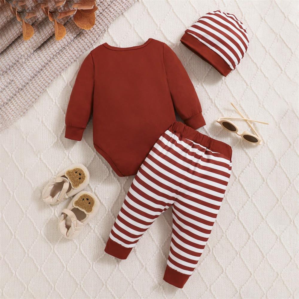 3PCS New To The Crew Letter Print Striped Baby Set