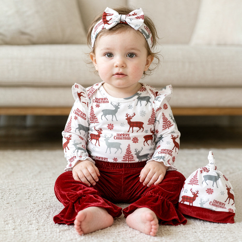 4PCS Sweet Merry Christmas Letter Reindeer Print Long Sleeve Baby Girl Velvet Set