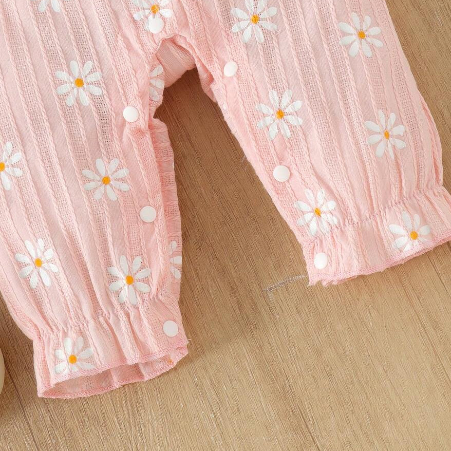 2PCS Daisy Print Faux Two-Piece Long Sleeve Baby Girl Jumpsuit