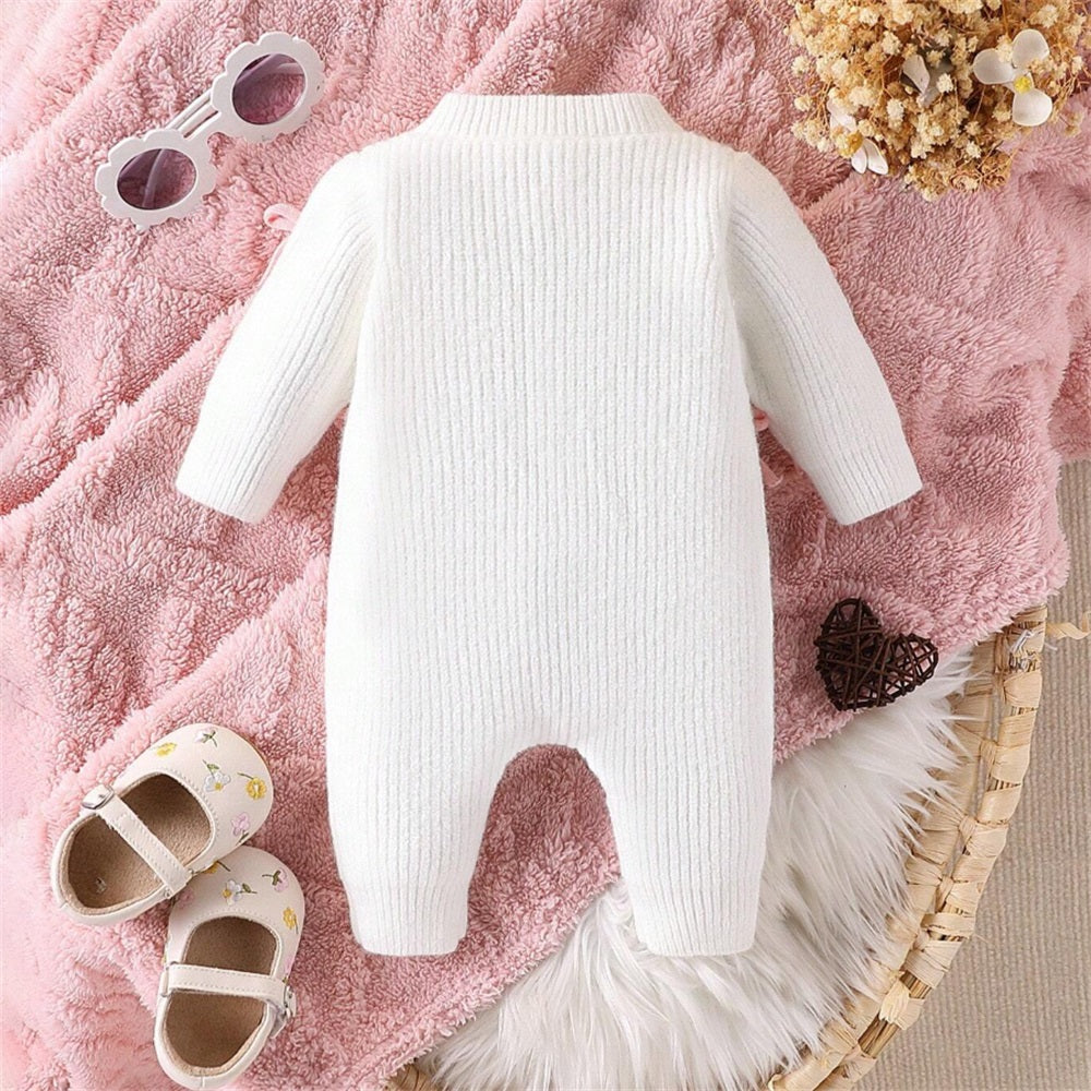Fashion Cute Versatile Knitted 3D Bow Long Sleeve Baby Jumpsuit