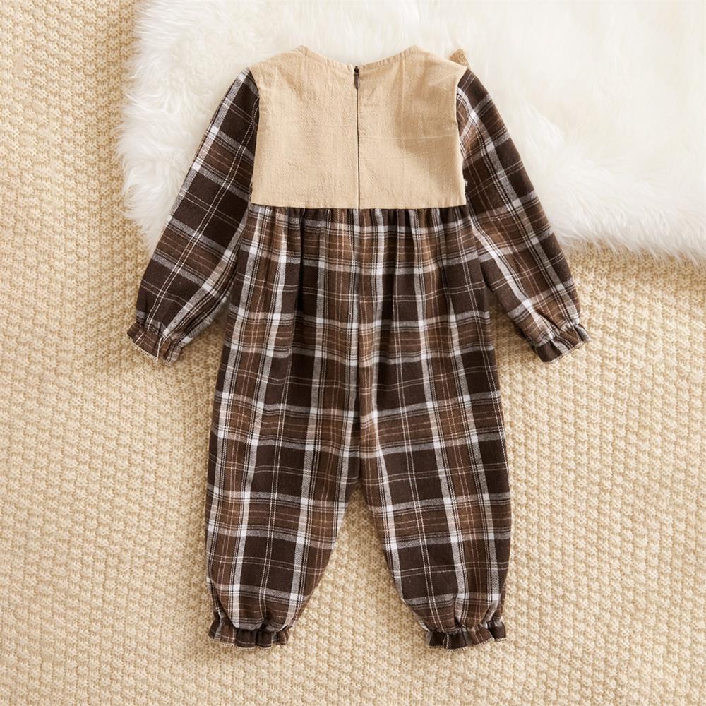 Plaid Print Ruffle Long Sleeve Baby Jumpsuit