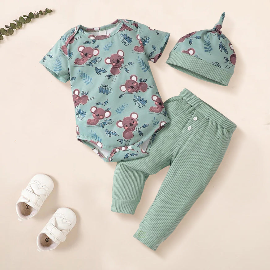 3PCS Casual Koala Printed Short Sleeve Baby Set