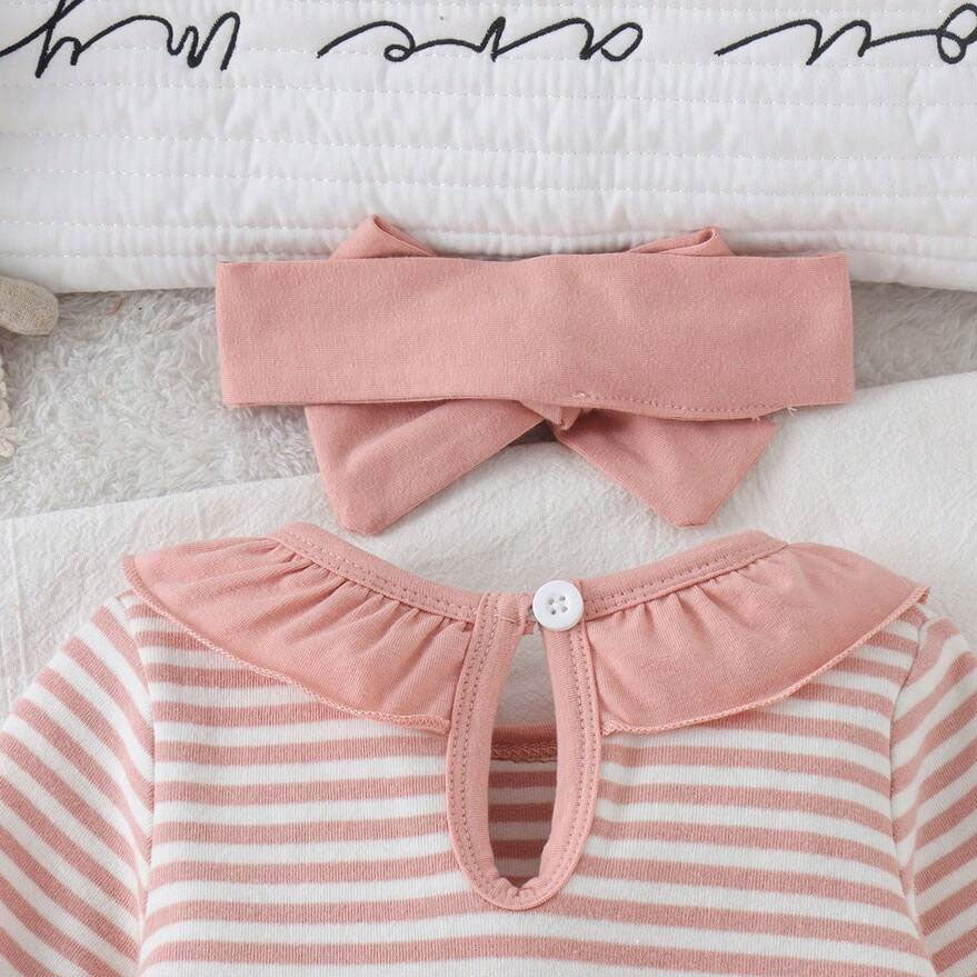 2PCS Lovely Ghost Appliqué Stripe Printed Long Sleeve Baby Jumpsuit