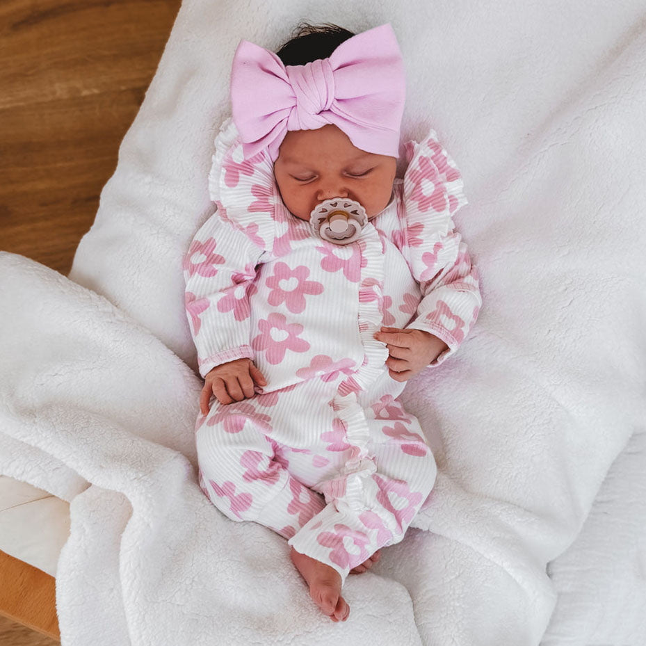 Pretty Floral Print Ruffle Long Sleeve Baby Jumpsuit