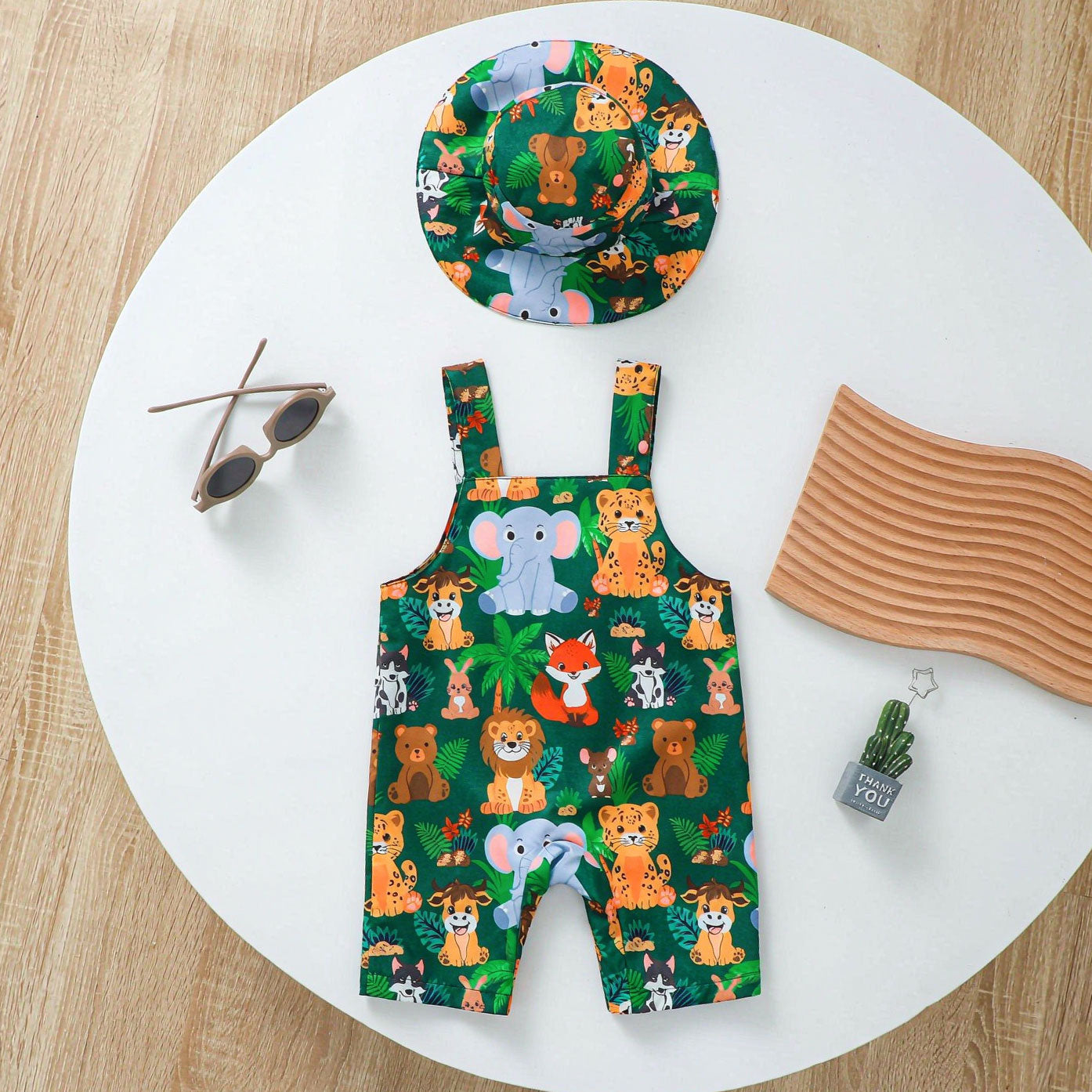 2PCS Lovely Tropical Rainforest Animal Print Baby Suspender Pants