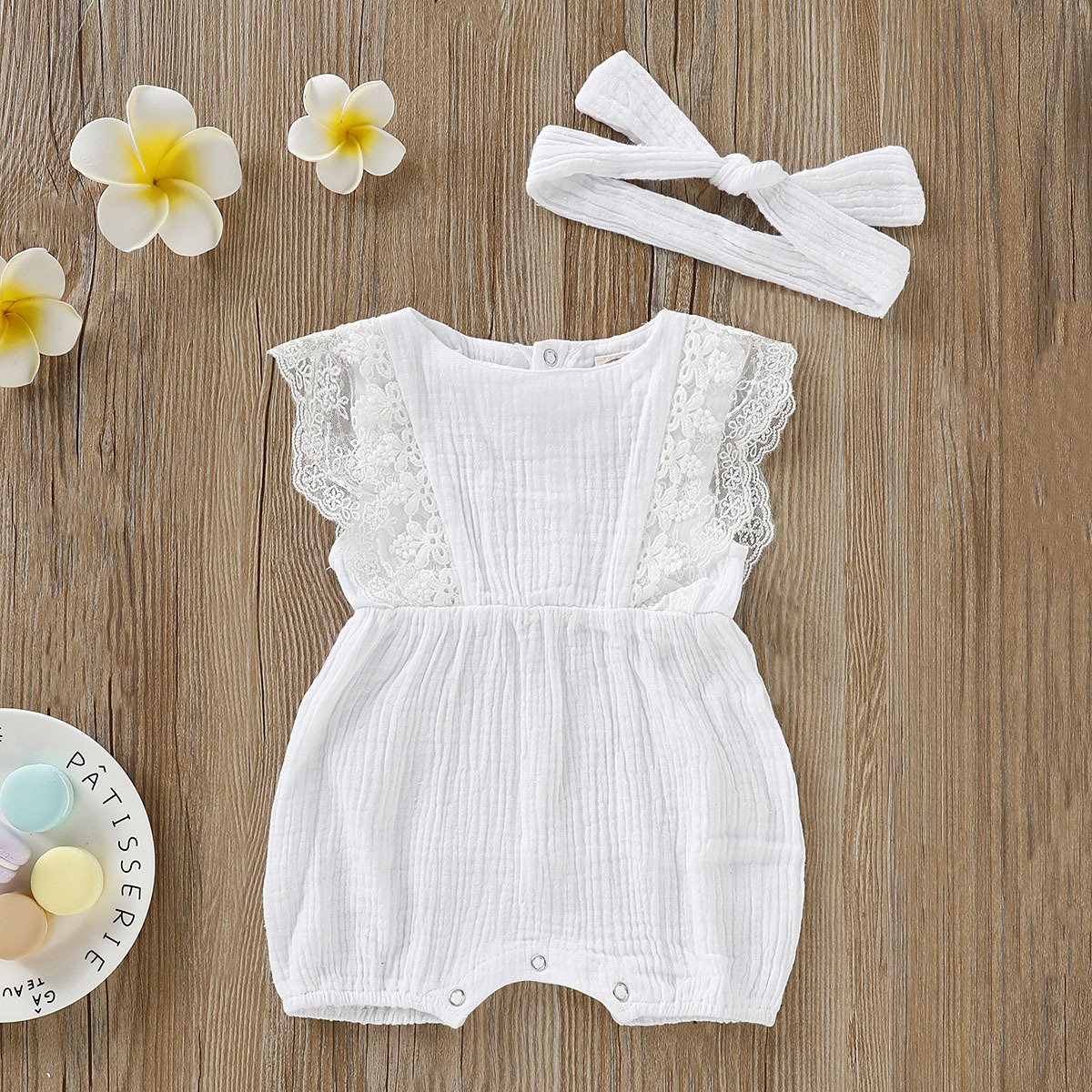 2PCS Lovely Lace Decor Baby Romper