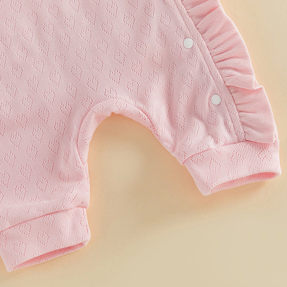 2PCS Sweet Solid Color Long Sleeve Ruffle Baby Jumpsuit