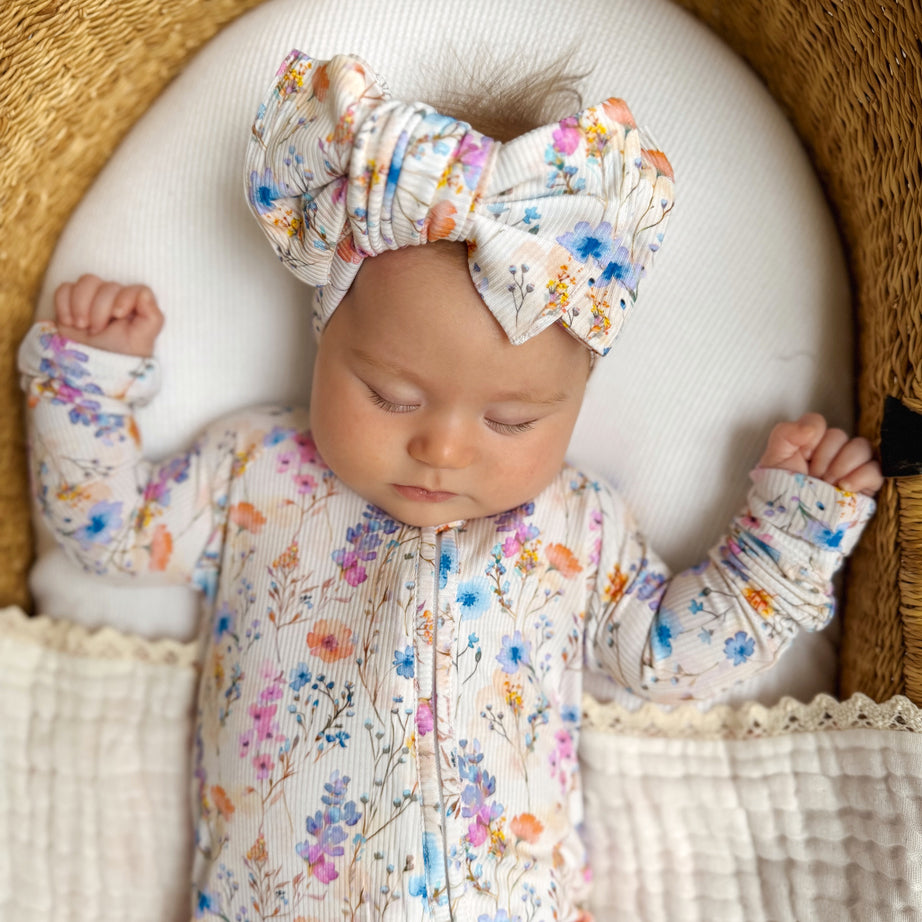 2PCS Cheerful Floral Print Long Sleeve Zipper Baby Jumpsuit