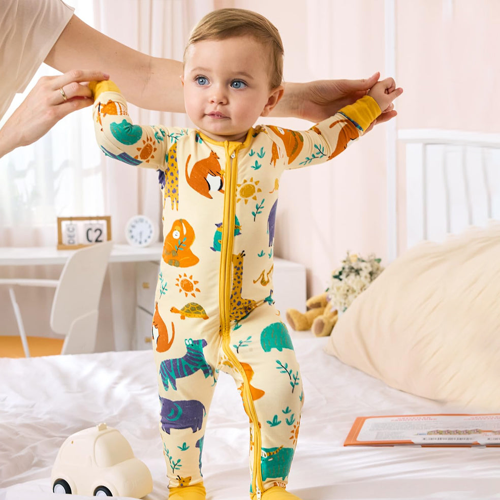 Allover Animal Printed Zipper Bamboo Viscose Baby Jumpsuit