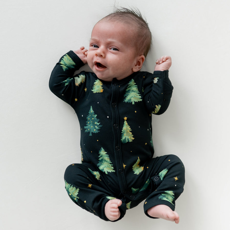Christmas Tree Printed Long Sleeve Zipper Baby Jumpsuit