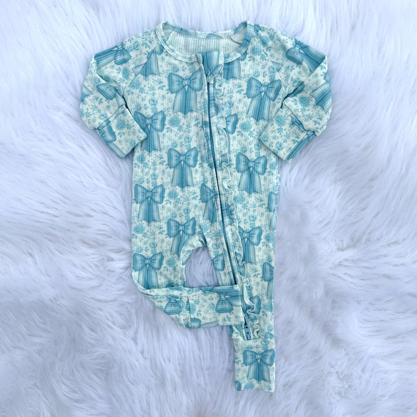 Pretty Bow Printed Long Sleeve Baby Jumpsuit