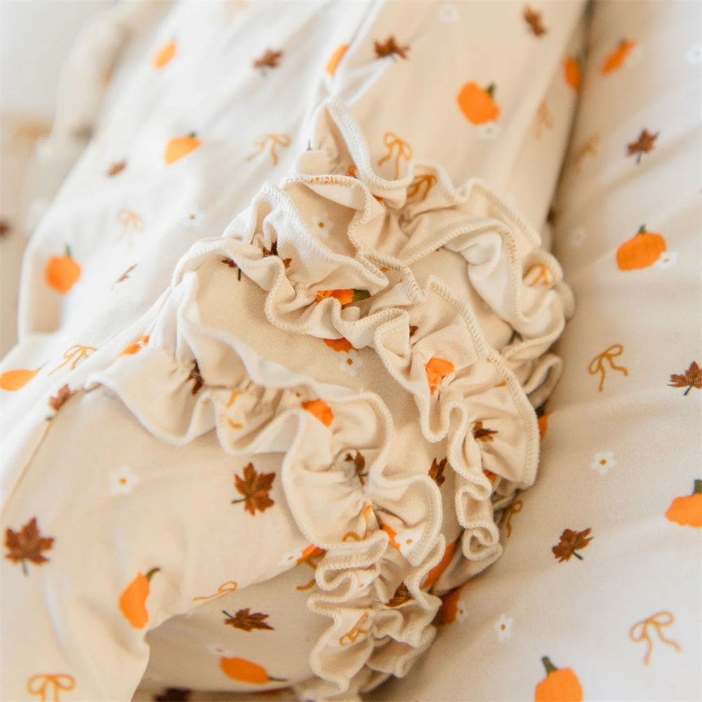 2PCS Fall-inspired Print Ruffle Long Sleeve Baby Jumpsuit