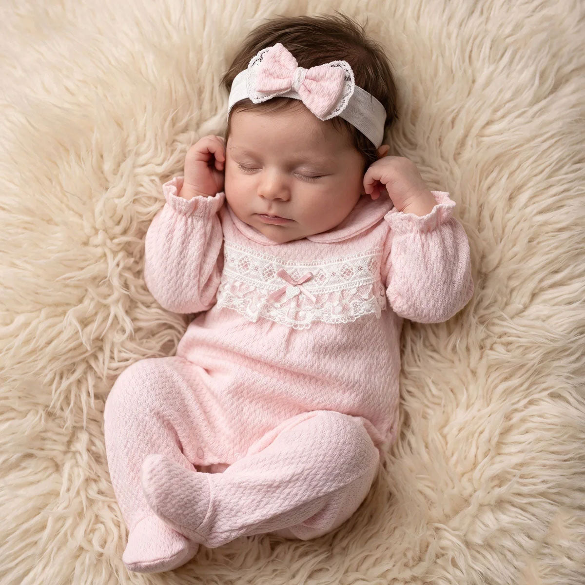2PCS Lovely Solid Color Lace Baby Waffle Knit Jumpsuit