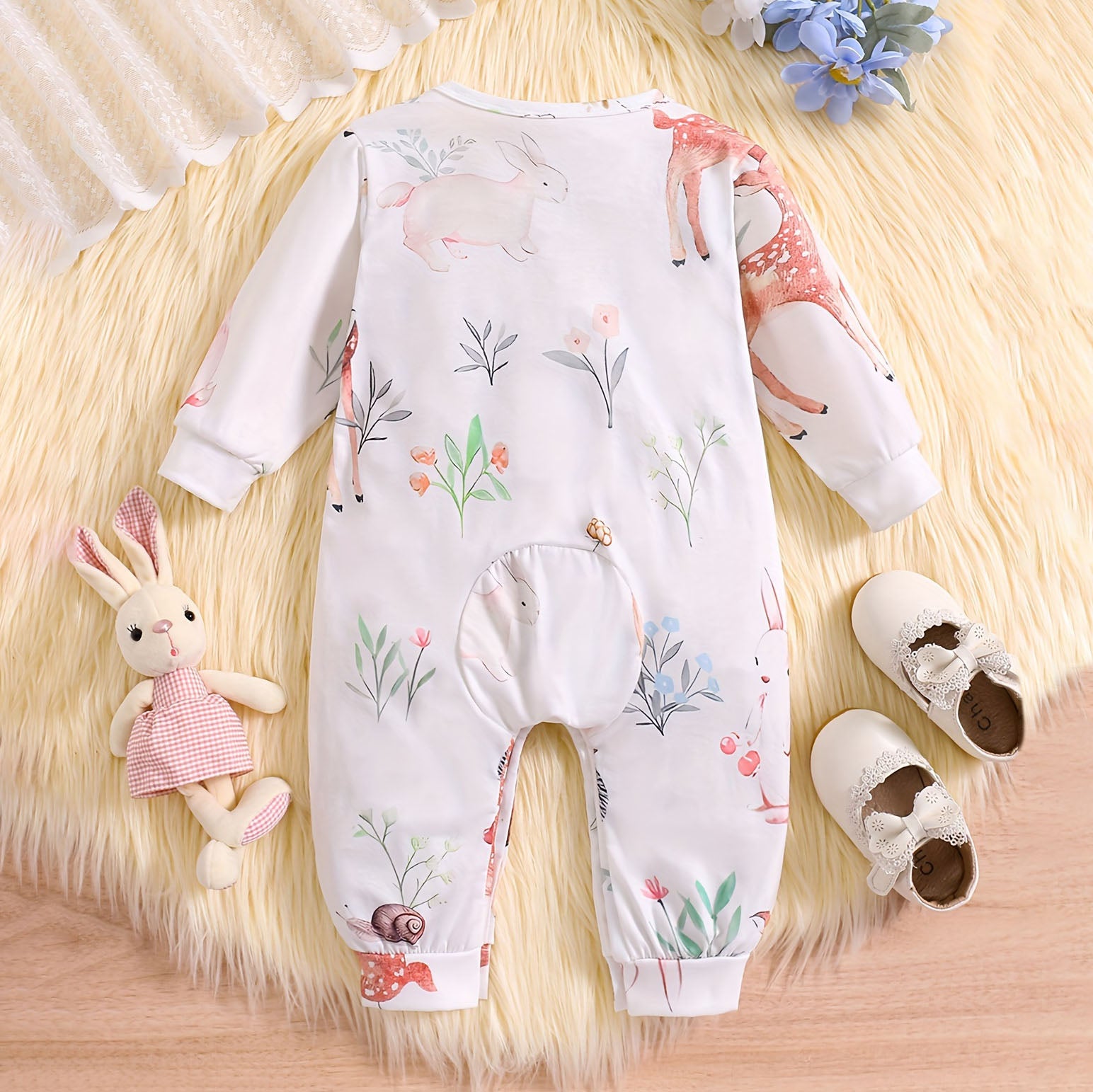 Charming Cartoon Animal Printed Long Sleeve Baby Jumpsuit