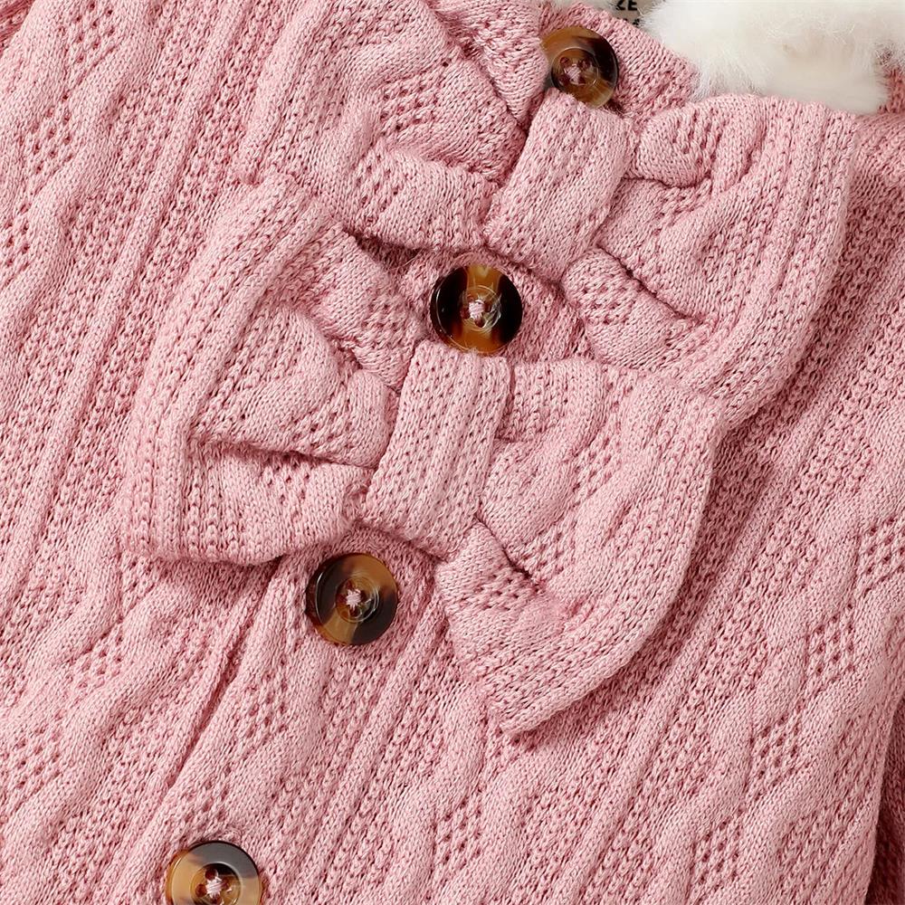 Furry Solid Color Long Sleeve Warm Baby Hooded Jumpsuit
