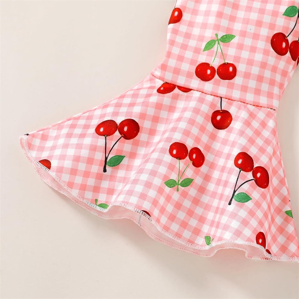 3PCS Pretty One Letter Cherry Plaid Printed Baby Set