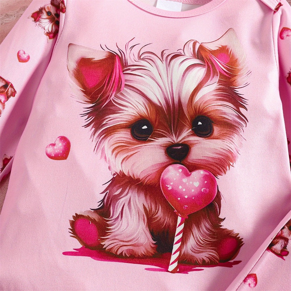 2PCS Casual Cute Puppy Printed Long Sleeve Baby Set