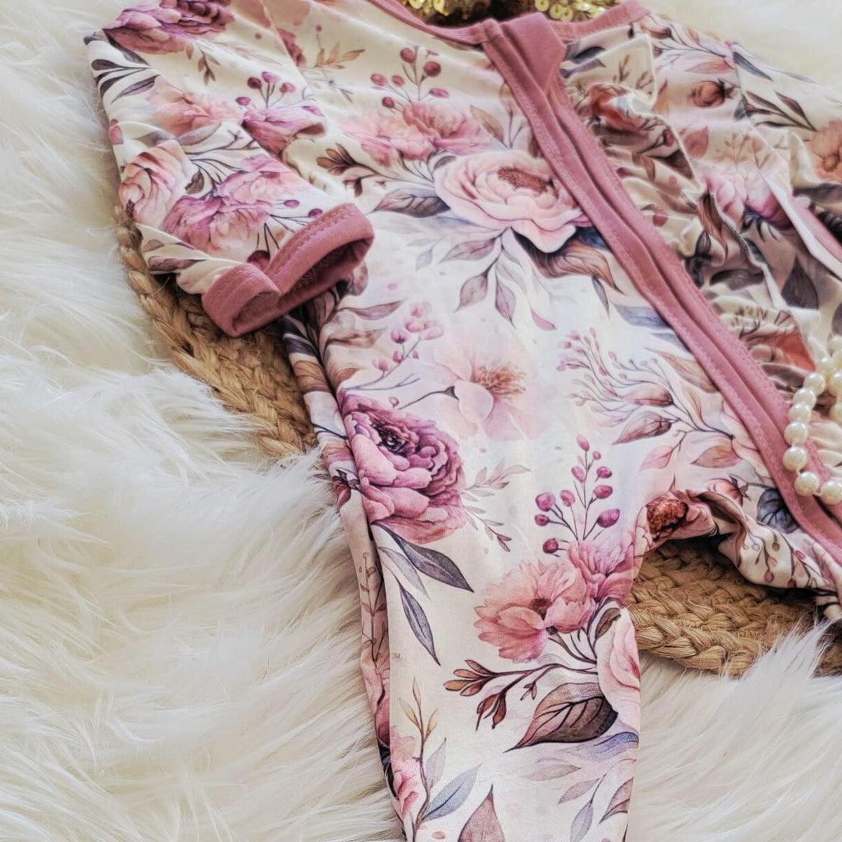 2PCS Sweet Allover Floral Print Long Sleeve Baby Zipper Jumpsuit