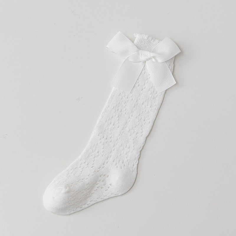 Breathable Mesh Bow Lace Long Baby Socks