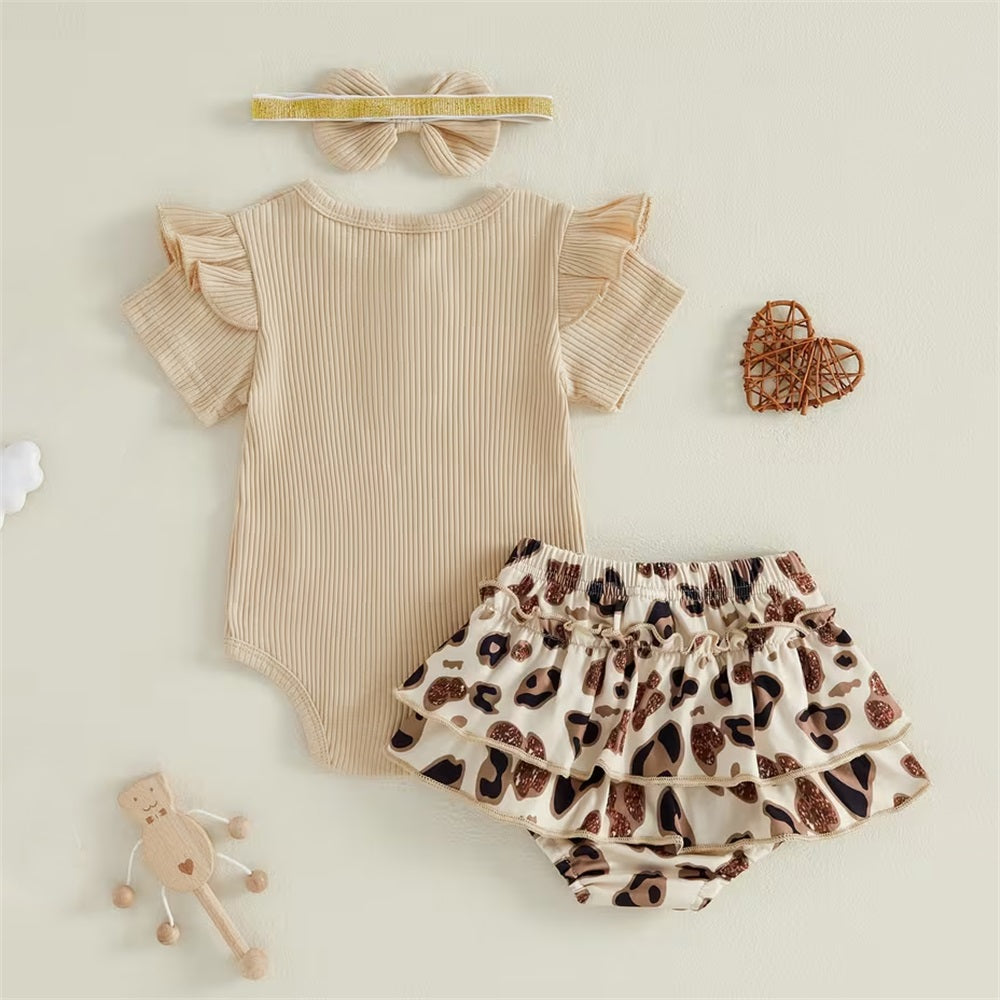 3PCS Summer Stylish Leopard Printed Short Sleeve Baby Set