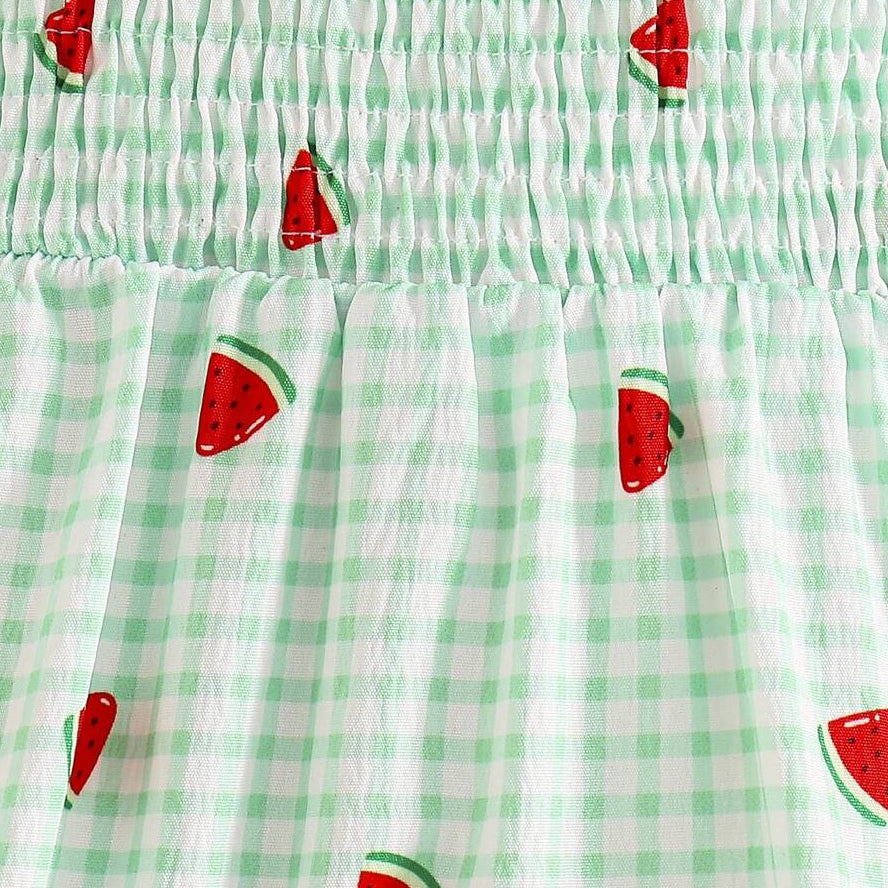 Adorable Watermelon Plaid Print Flutter Sleeve Baby Jumpsuit