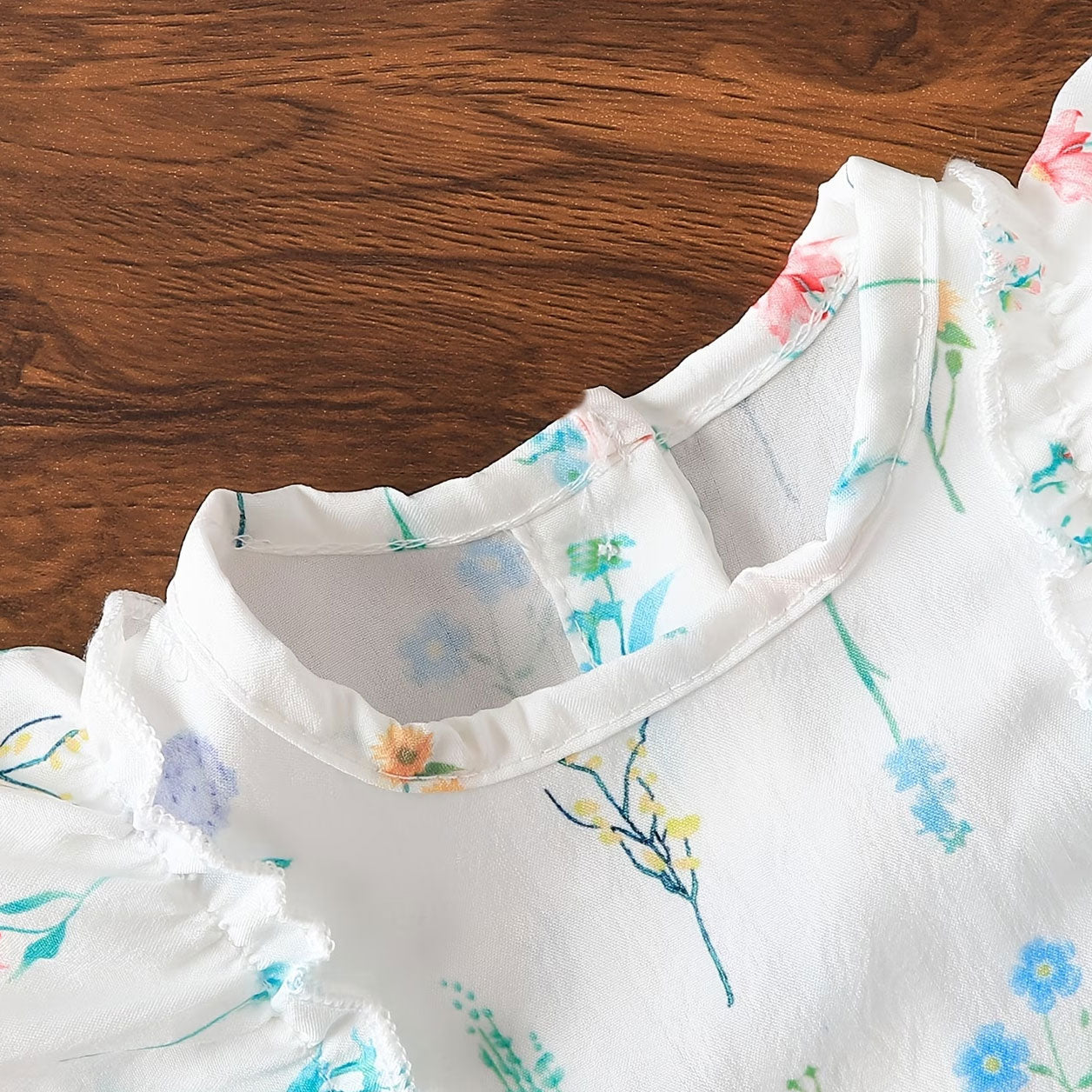 2PCS Graceful Floral Print Flutter Sleeve Baby Girl Jumpsuit