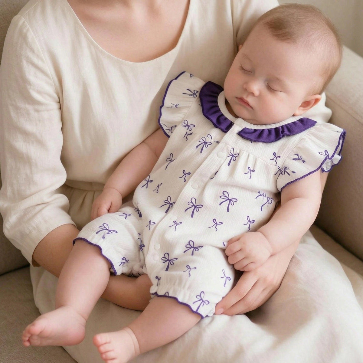 Sweet Allover Bow Print Flutter Sleeve Baby Girl Jumpsuit