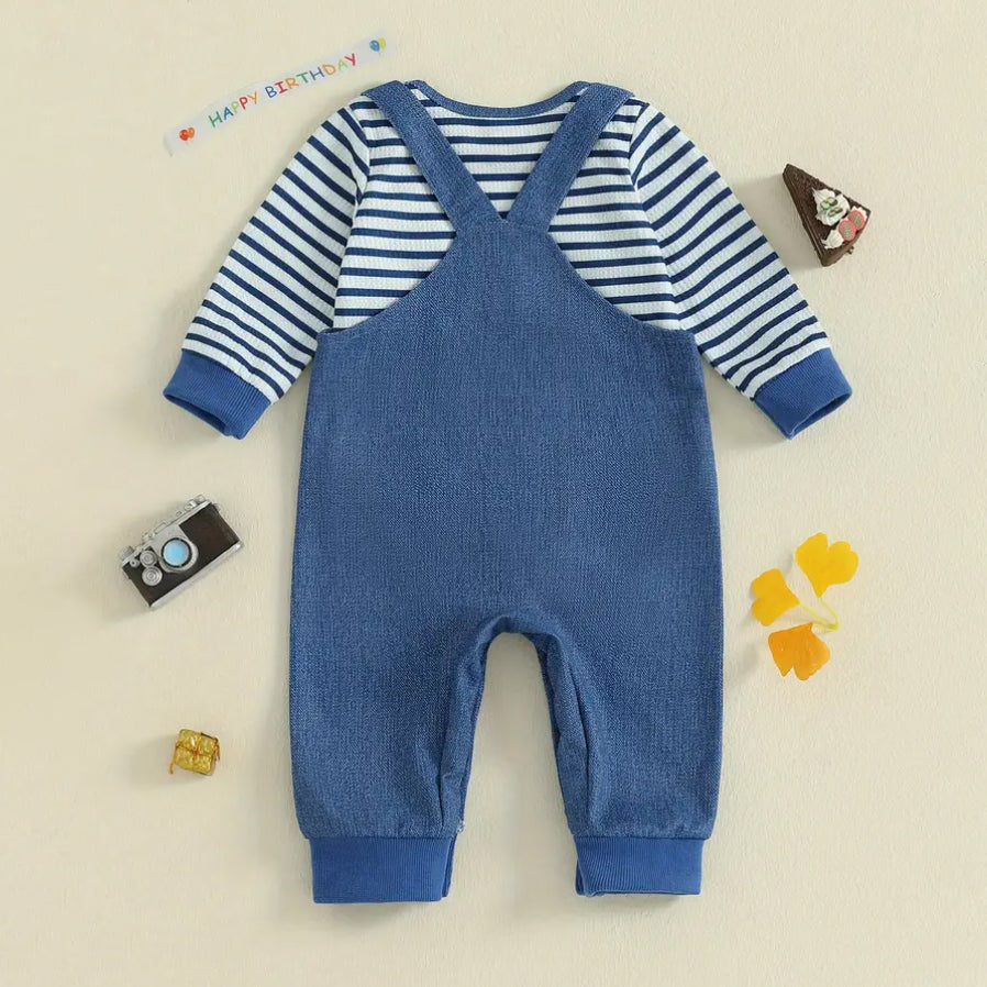 2PCS Cute Bear Print Striped Long Sleeve Baby Set