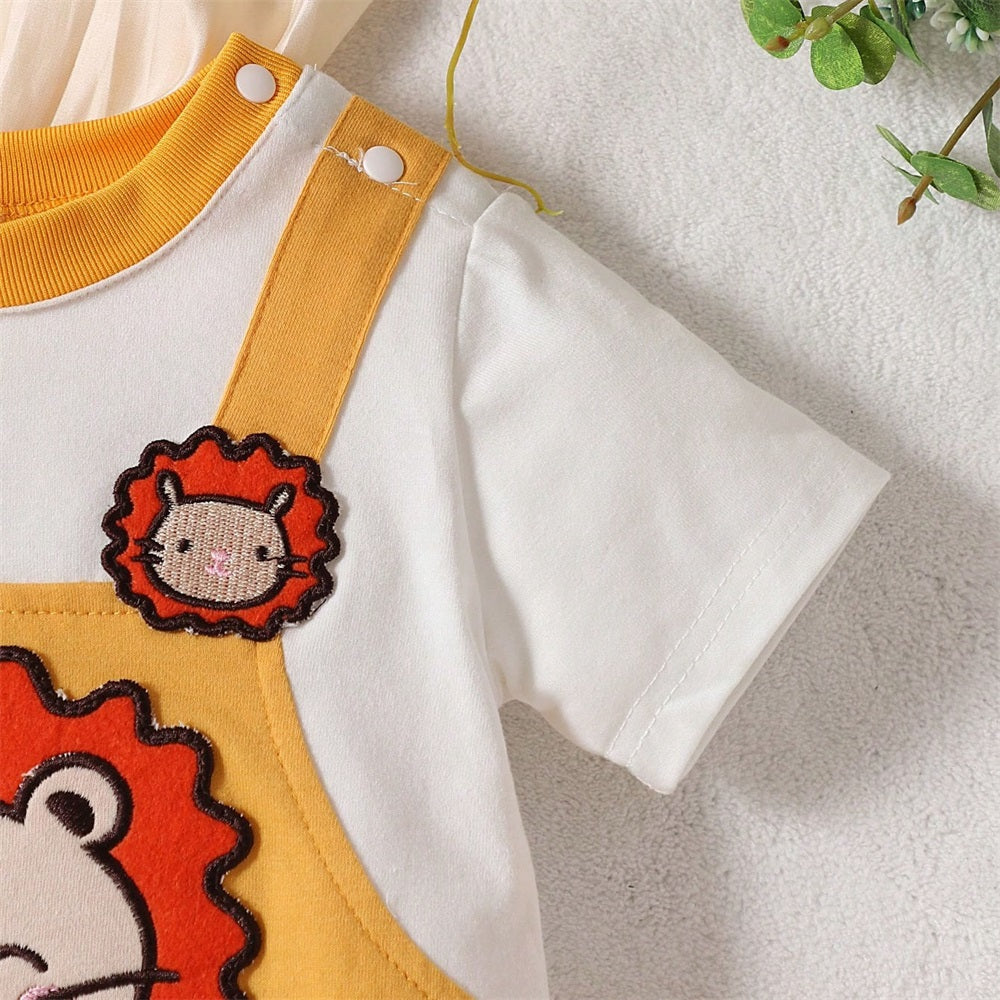 Casual Lucky Lion Letter Print Long Sleeve Baby Jumpsuit