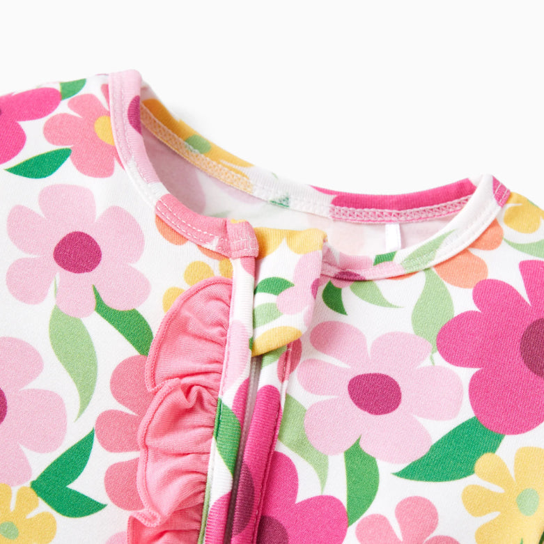 2PCS Floral Printed Zipper Bamboo Viscose Baby Jumpsuit