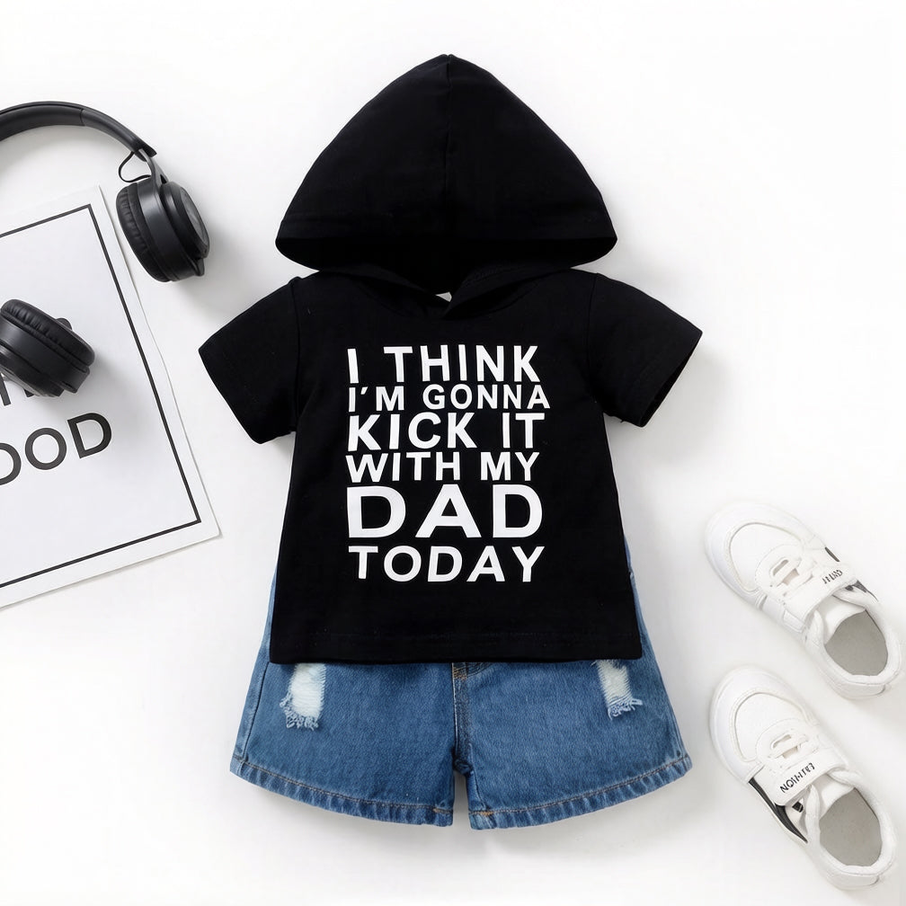 2PCS Kick It With My Daddy Letter Print Denim Baby Set