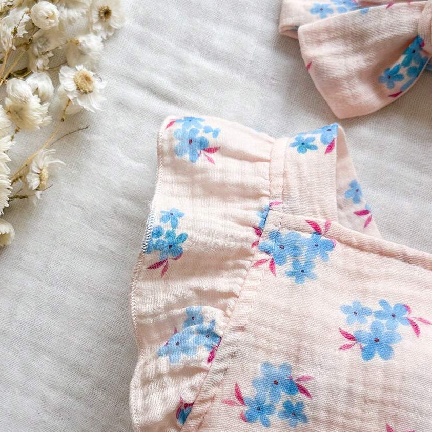 2PCS Gorgeous Floral Print Flounce Sleeve Baby Romper
