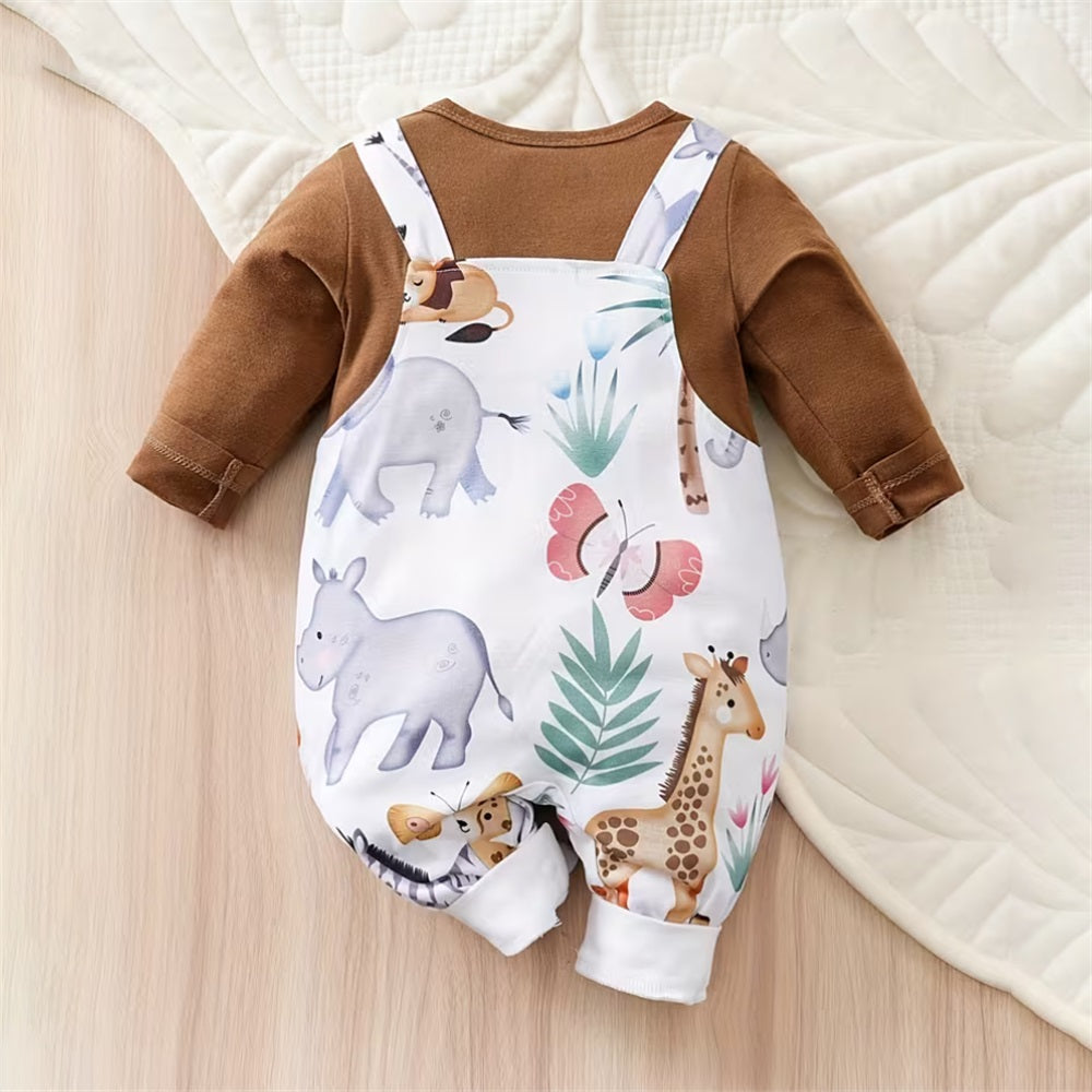 Casual Cute Animal Print Long Sleeve Baby Jumpsuit