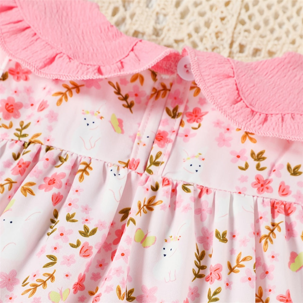 Charming Floral Print Baby Girl Romper