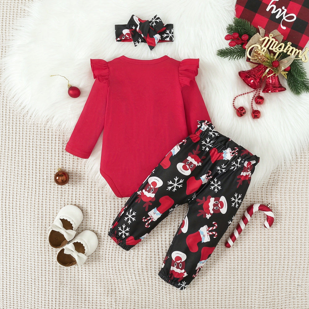 3PCS Santa Baby Letter Reindeer Christmas Socks Printed Baby Girl Set