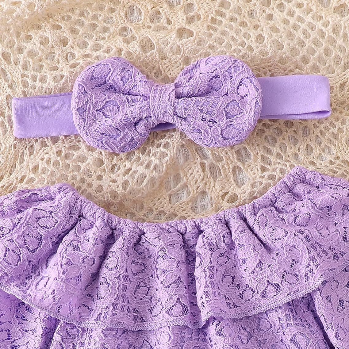 3PCS Chic Lace Top and Distressed Denim Bell-Bottom Baby Girl Set